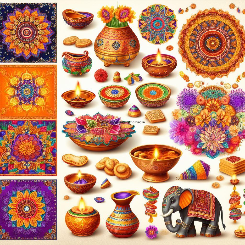 many arts with diya and many art combin together for celetebrate the diwali Happy diwali image