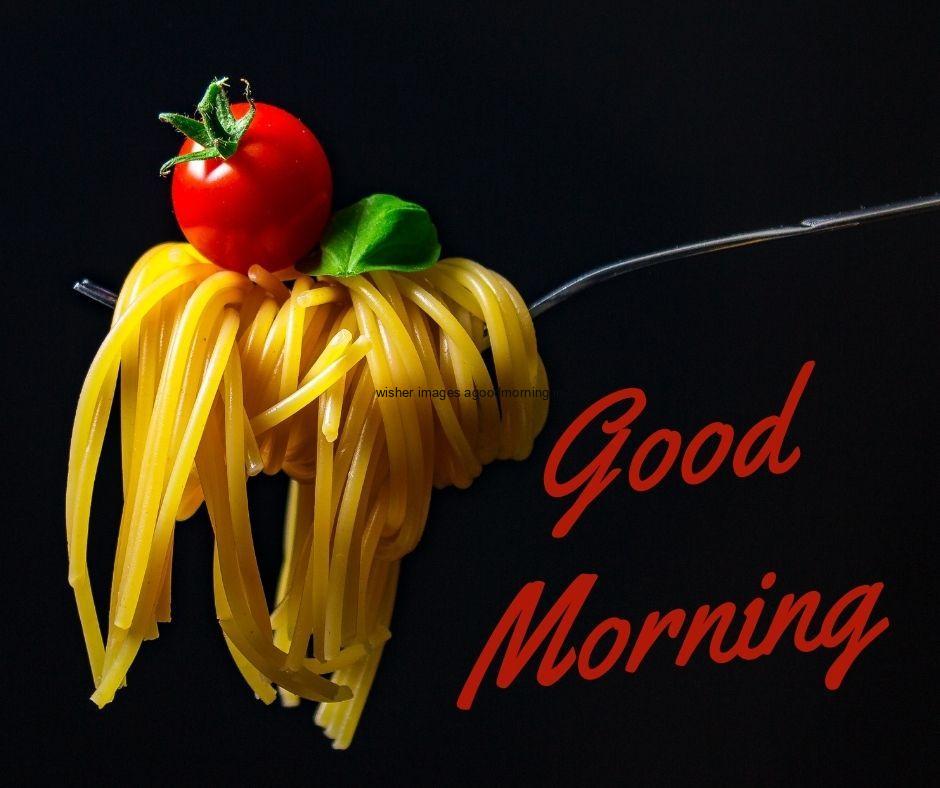 Paste in the spoon good morning food quote is placed and black background is setup