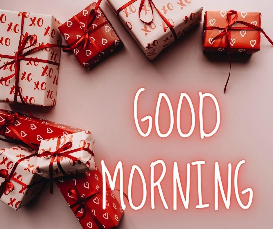 Pnk colour background with breautiful pink and red colour gift with red ribbon on box good morning images box