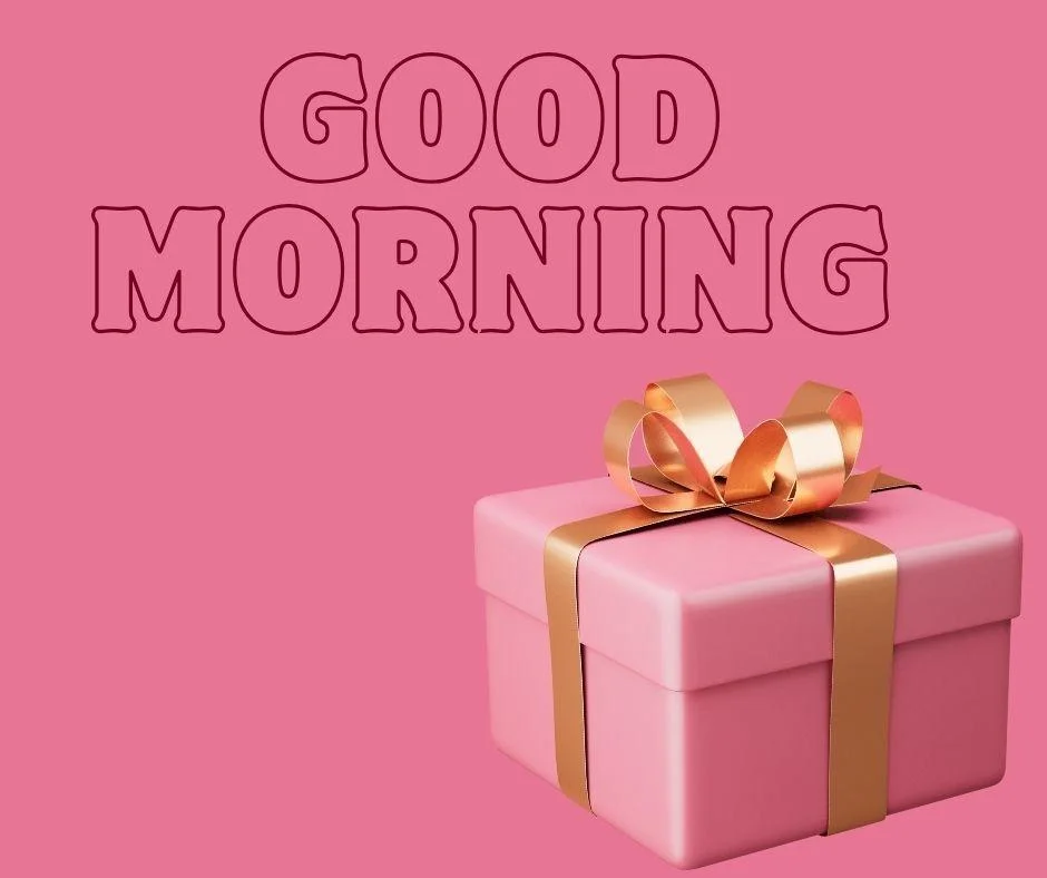 Pink colour background with breautiful pink colour gift box, golden ribbon good morning images box