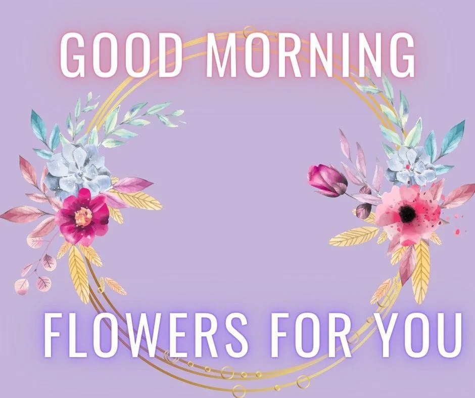 70+ Good Morning Flower Images 54 Purple background red and sky blue colour flowers with leaf good morning flower image good morning text with pink