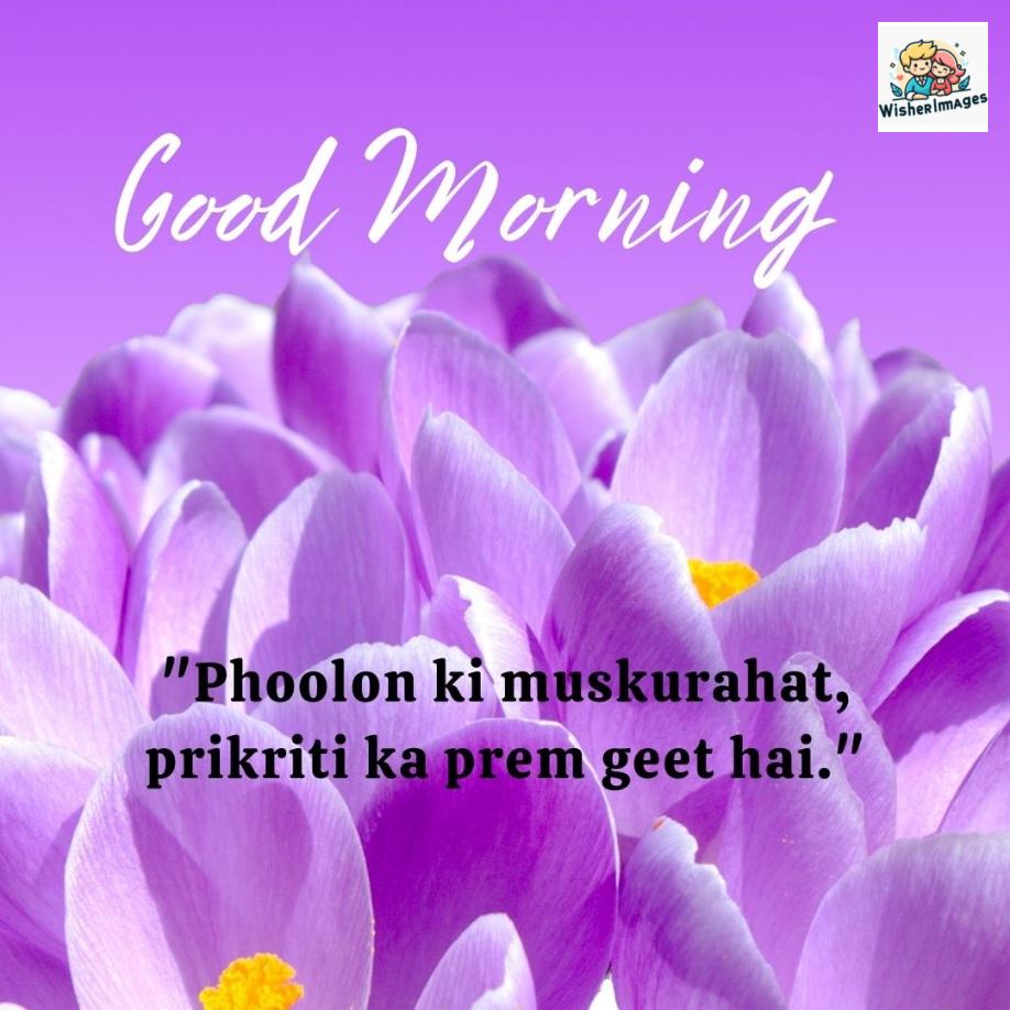 Purple flowers with purple background, good morning quote is placed