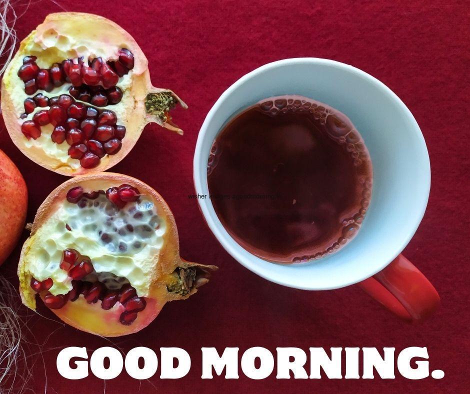 red juice in cup good morning images with red background