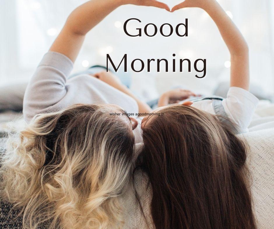 two-girl-create-the-heart-with-hand-beautiful-hairs-with-grey-good-morning-image HD 60+ Good Morning Images For download