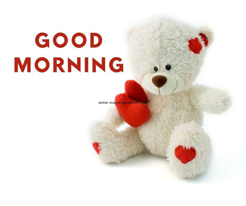 white-background-with-white-teddy-red-hearts-good-morning-quote-is-placed 50+ Good Morning Love HD Images Download & share