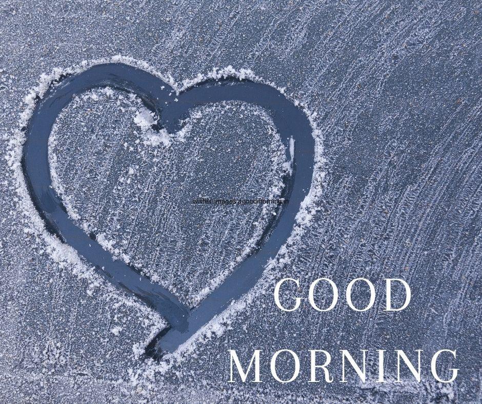 White text with finger create herat good morning quote is placed with blue background