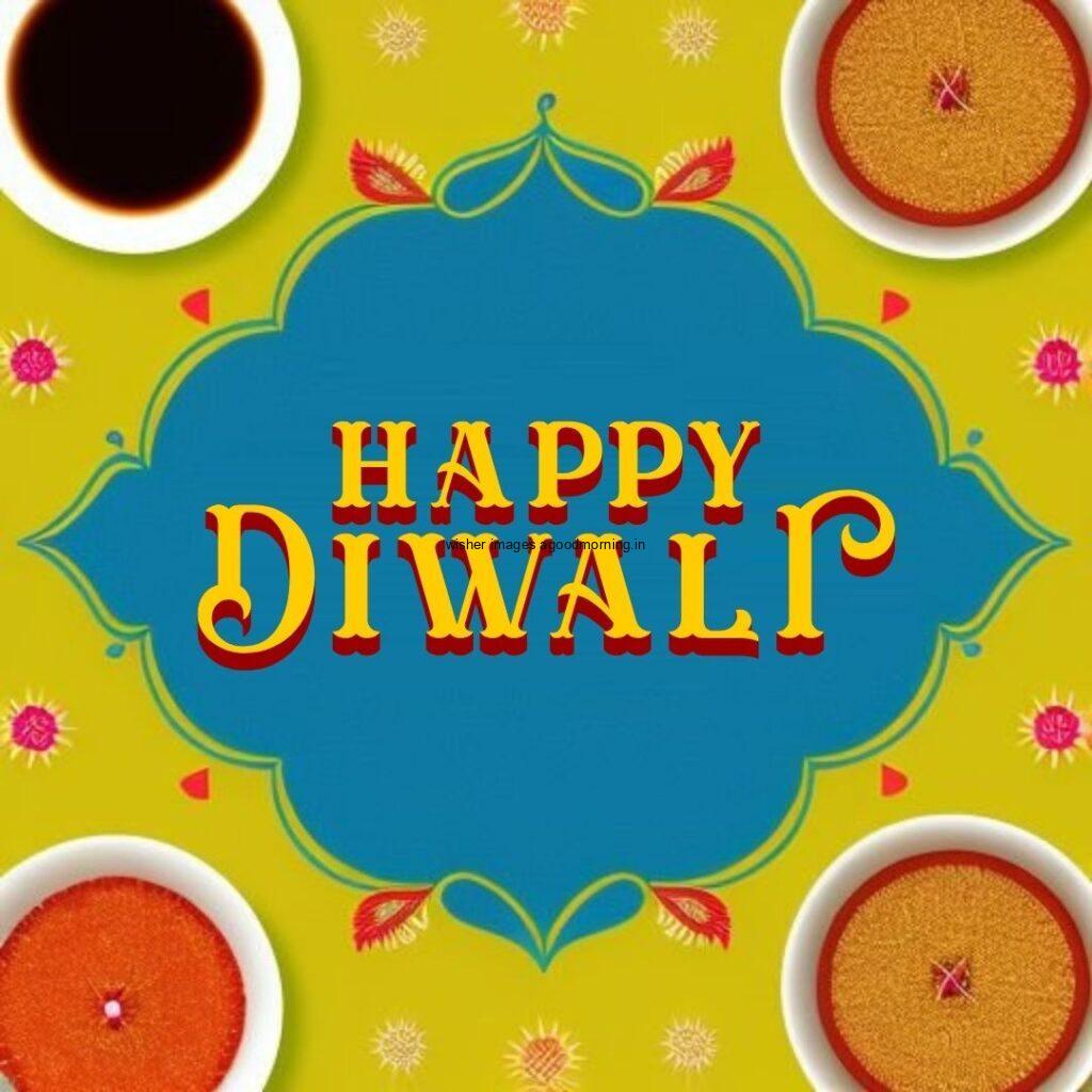 yellow background with blue dimonds every edgs have diya with yellow happy diwali