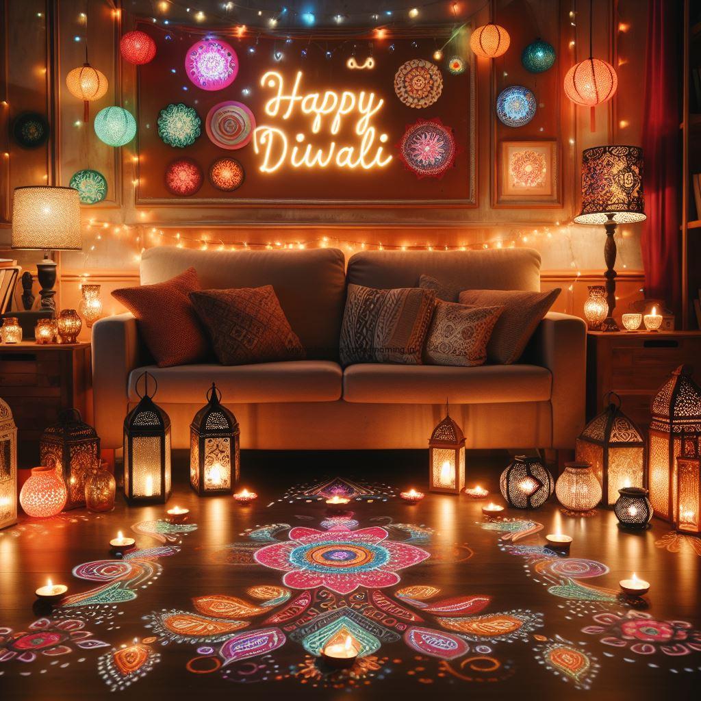 Beauitful house with lights background happy diwali images rangloi many lamps