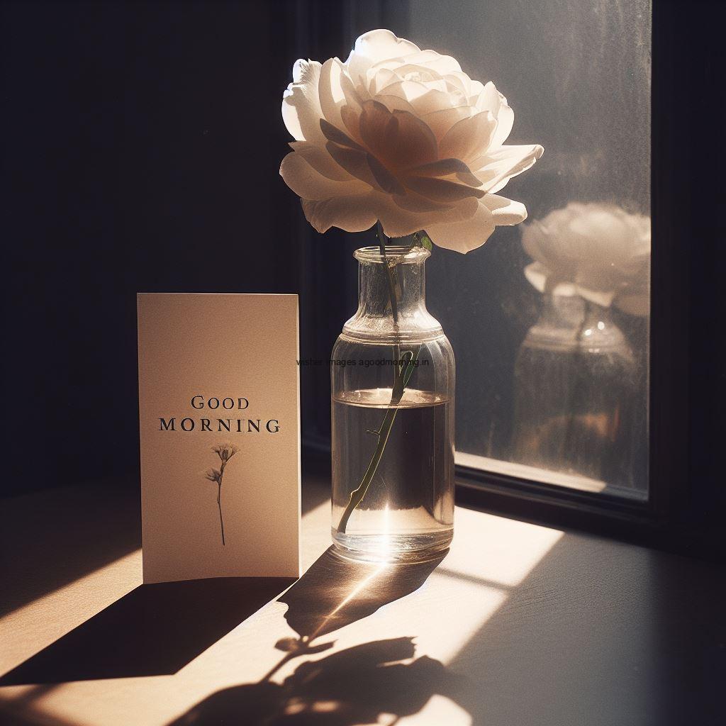 Beautiful white rose in the jar colour good morning image with good morning my love placed on note