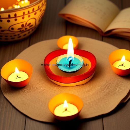 Many diya with big diya in the on the table beautiful background happy diwali image