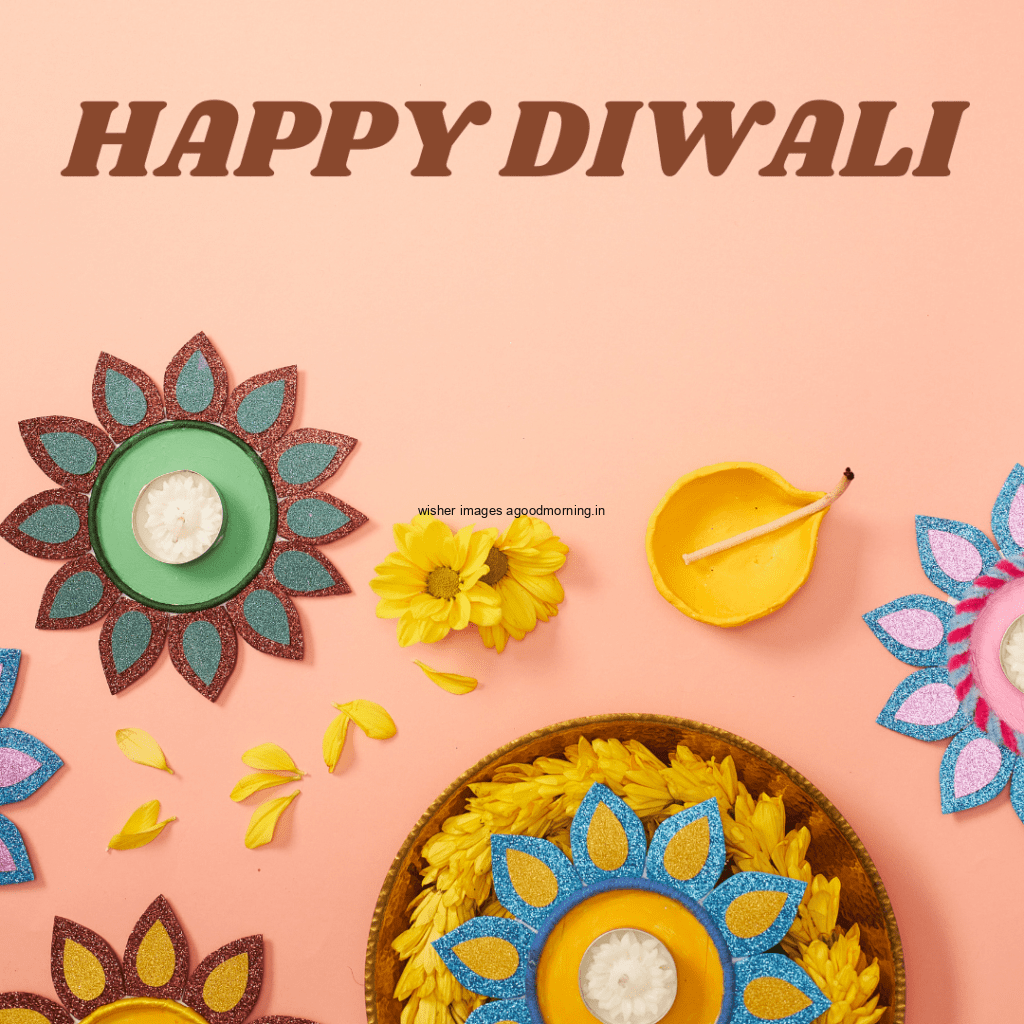 Pink background beautiful rangloi and flowers create amzing desgin happy diwali text