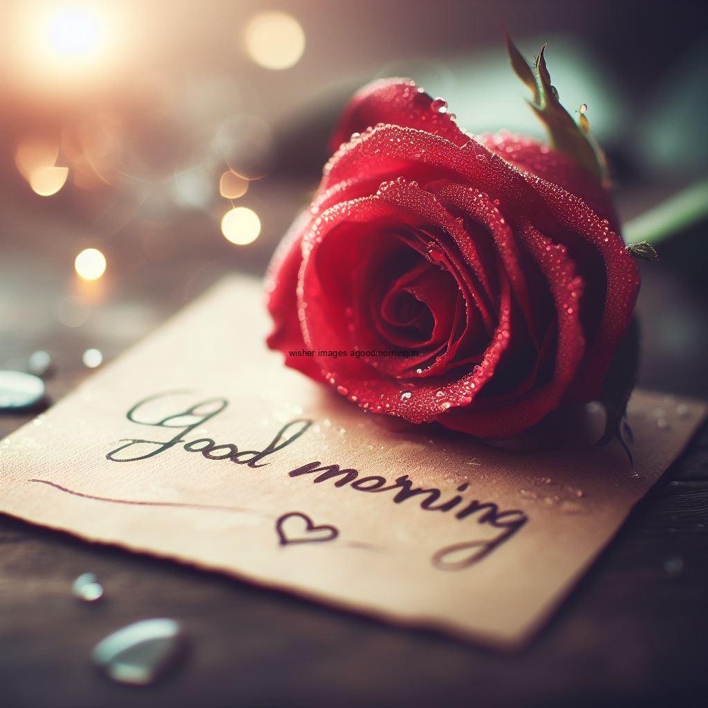 Red rose on the paper good morning image with good morning my love placed on note