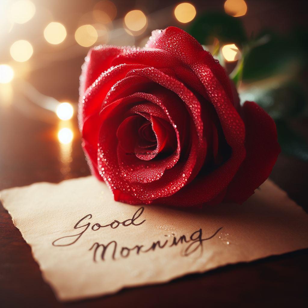 Red rose on the rose with beautiful background good morning image with good morning my love placed on note