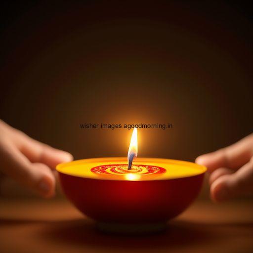 Two hand hold the diya Big yellow diya in the middle with yellow background happy diwali image