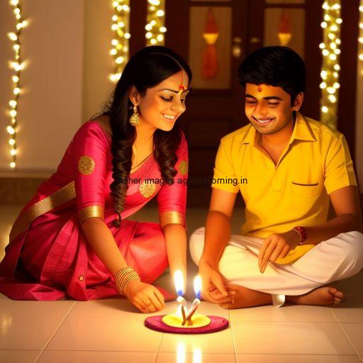 beautiful background with amazing rangloi placed in the middle diya also placed happy diwali images couple with seating together