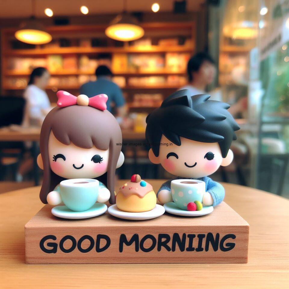 beautiful couple create with doll in the makes the beauitful table and smile couple cute movement good morning love images