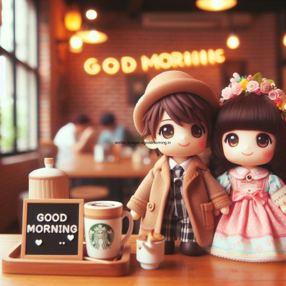 beautiful couple create with doll in the makes the beauitful table and smile couple cute movement good morning love images couple is standing beside the table