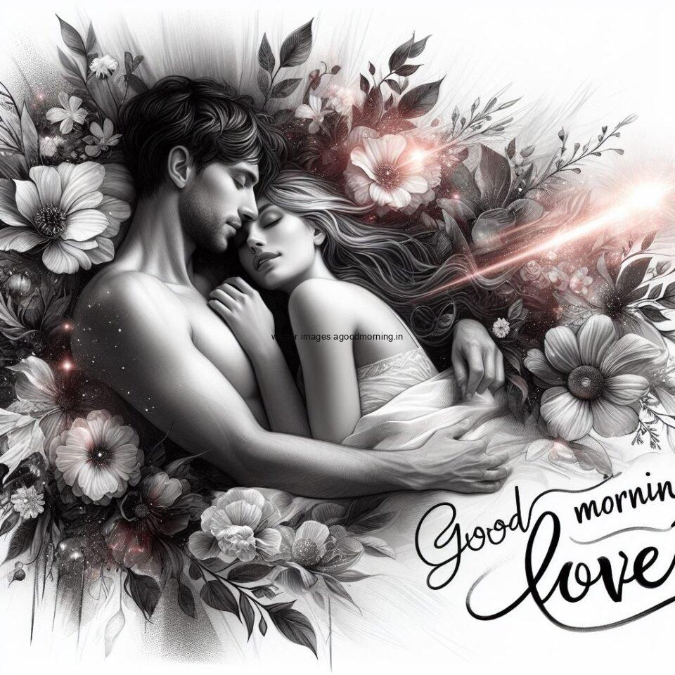 beautiful flowers with amazing and beautiful hug couple black and white background good morning image