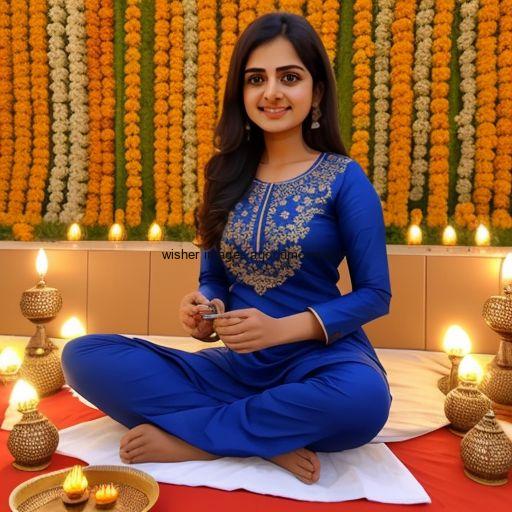 beautiful girl in the middle with blue dress flower ful background happy diwali image