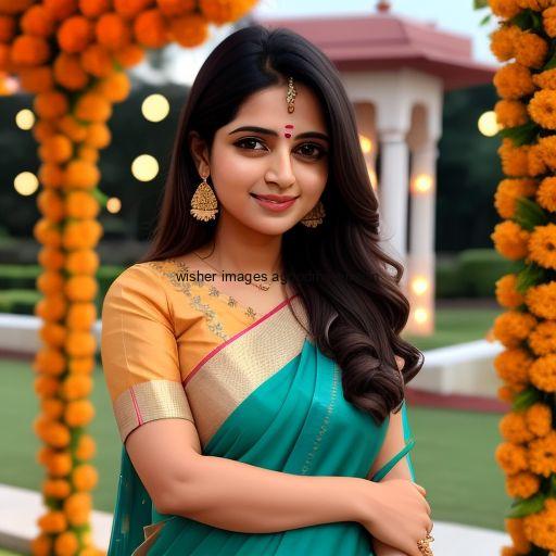 beautiful girl in the middle with green saree dress happy diwali image