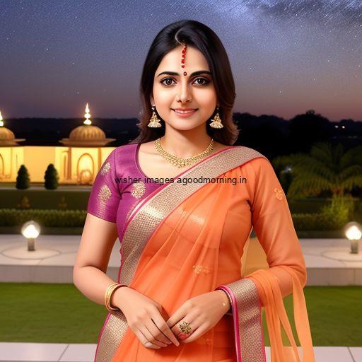 beautiful girl in the middle with orange saree beauitful background happy diwali image