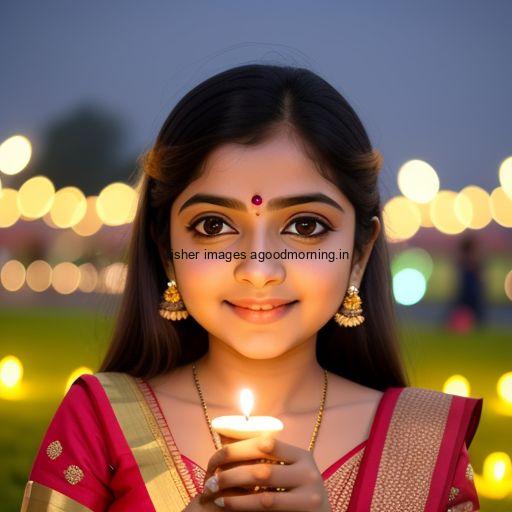 beautiful girl in the middle with red dress girl hold diya beauitful background happy diwali image