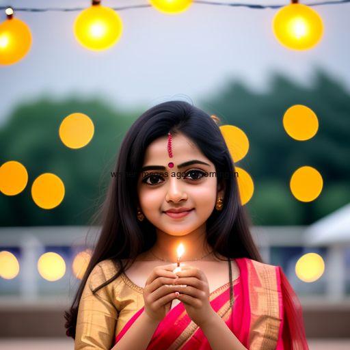 beautiful girl in the middle with red dress girl hold diya yellow beauitful background happy diwali image