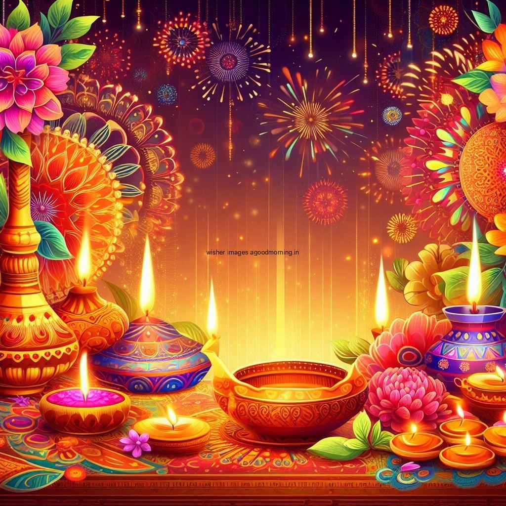 big diya with many diya and beautiful background with many flowers happy diwali image