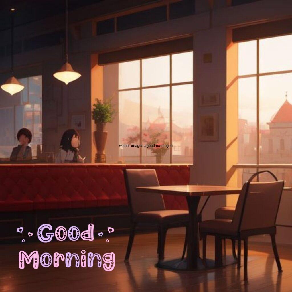 cafe with girl seating on the chair good morning image