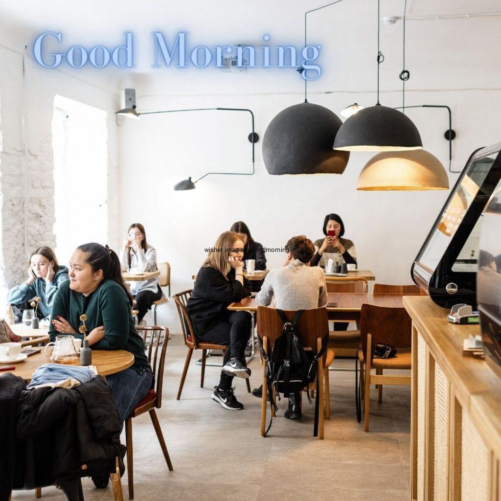 cafe with many people seating on the chair with white background good morning image