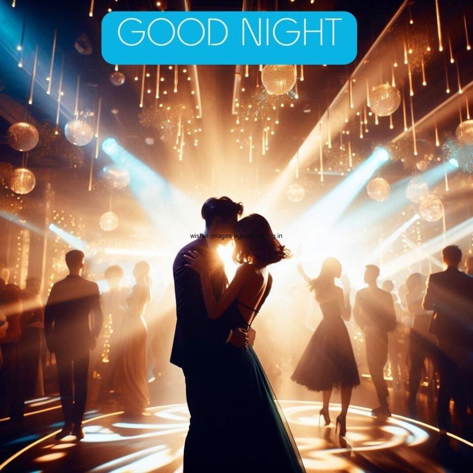 couple standing in club and enjoy the moment with light good night image good night with blue background