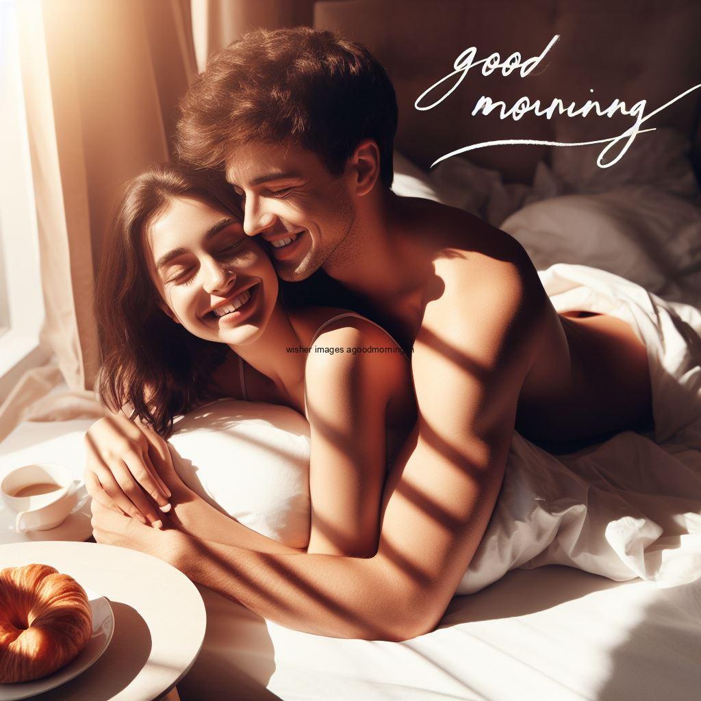 couple waked up good morning image with good morning my love placed on note