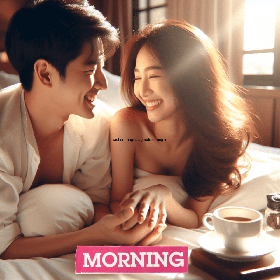 couples hangout in the bed sunlight comes form window good morning image