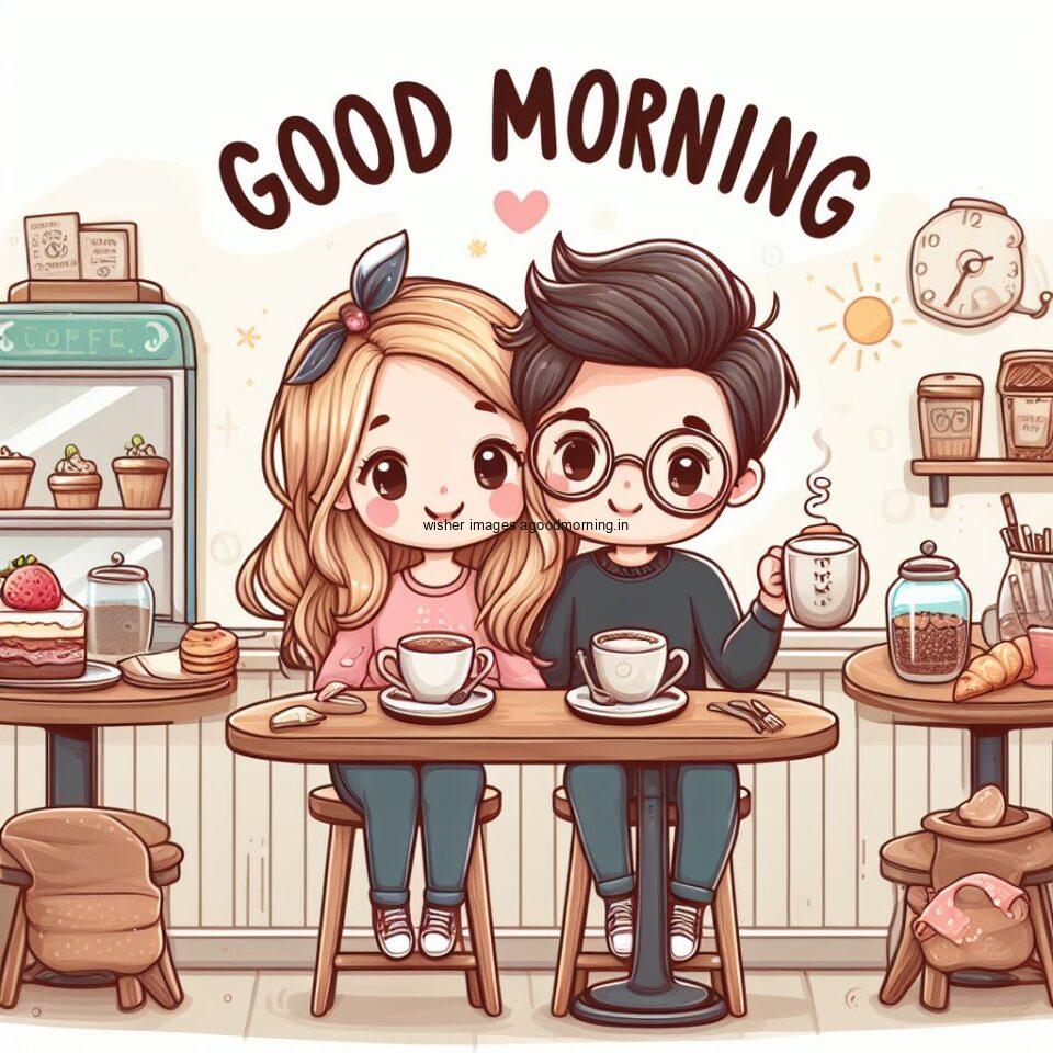 cute couple seating in front of table and enjoy the movement and breakfast and food good morning love images amazing view