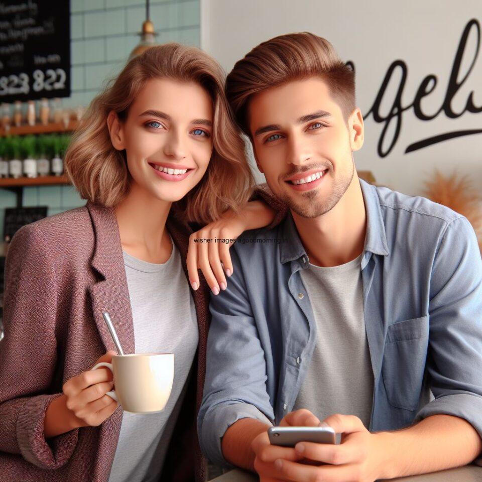 cute couple seating in front of table and enjoy the movement and breakfast and food good morning love images anime couple