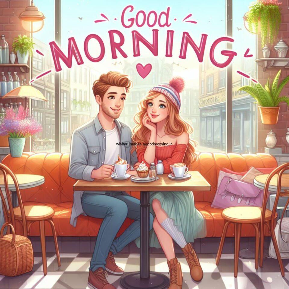 cute couple seating in front of table and enjoy the movement and breakfast and food good morning love images beautiful background with aaming view