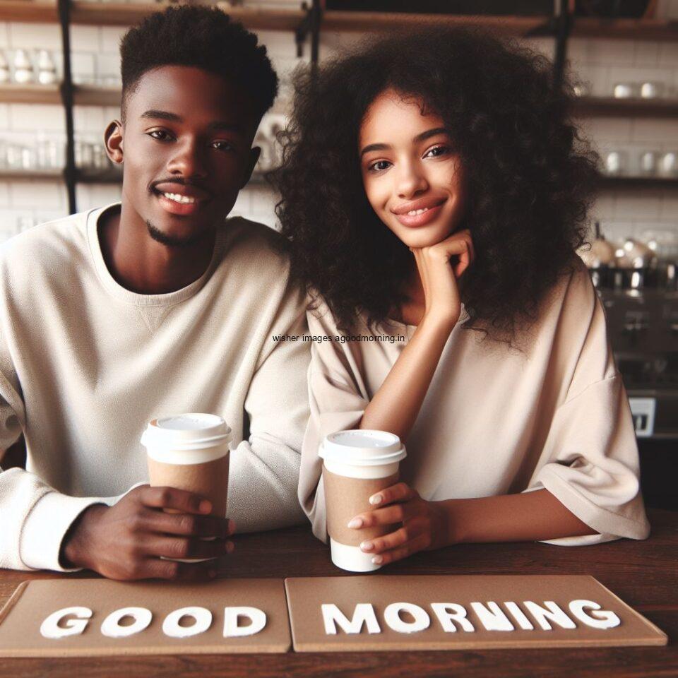 cute couple seating in front of table and enjoy the movement and breakfast and food good morning love images brown table