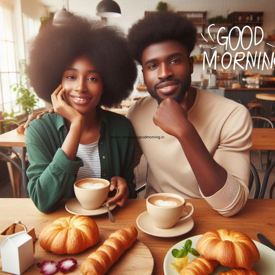 cute couple seating in front of table and enjoy the movement and breakfast and food good morning love images food table