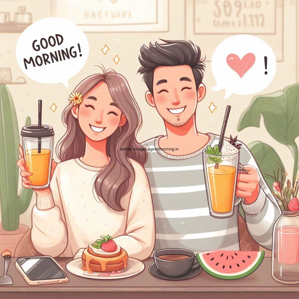 cute couple seating in front of table and enjoy the movement and breakfast and food good morning love images fresh food