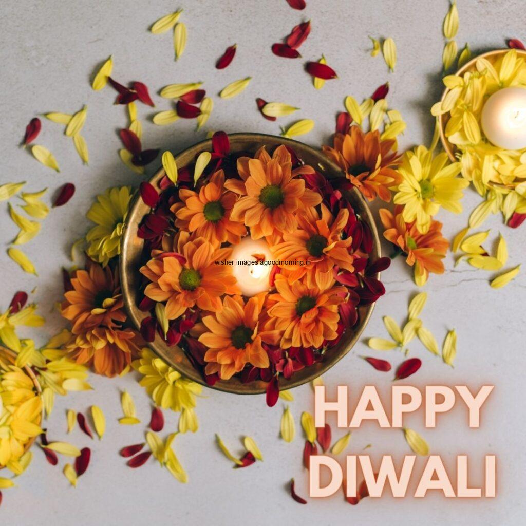 flower ful background with colourful diya happy diwali