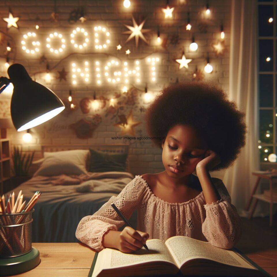 girl study in table in the night good night images