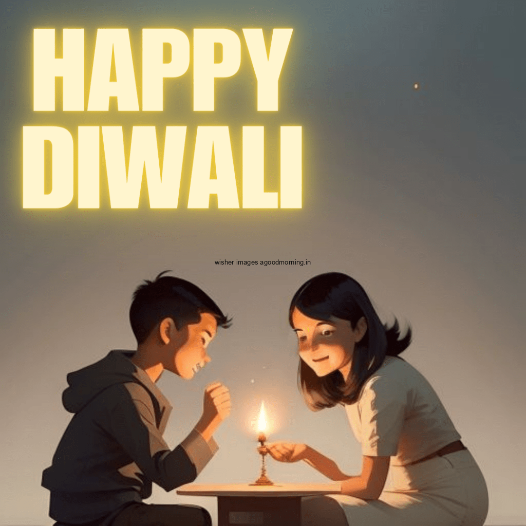 happy diwali image cute couple girl celebrate the diwali hole fastivel beautiful big diya in the middle on the table