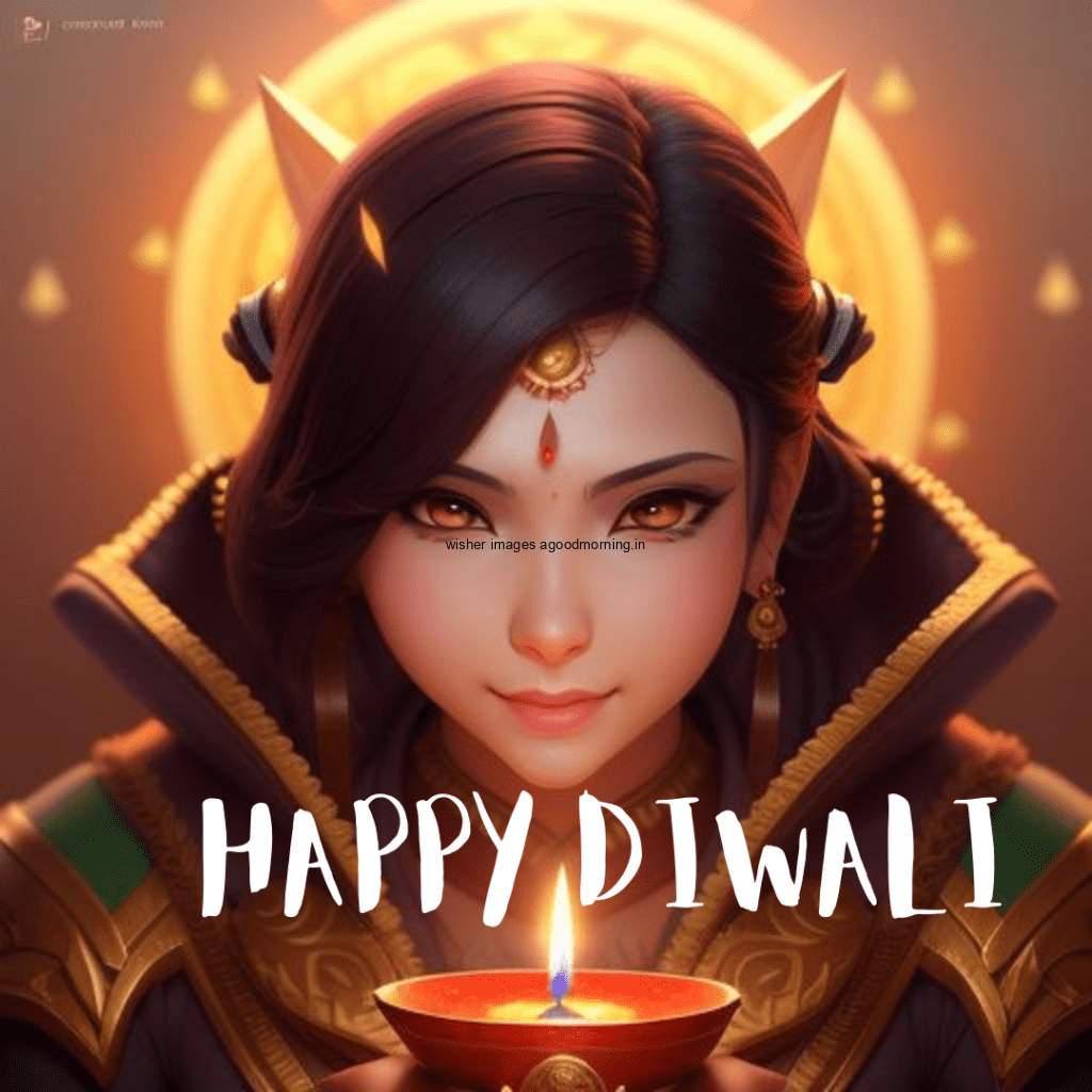 happy diwali image cute girl beautiful eyes celebrate the diwali hole fastivel beautiful big diya in the middle on the table