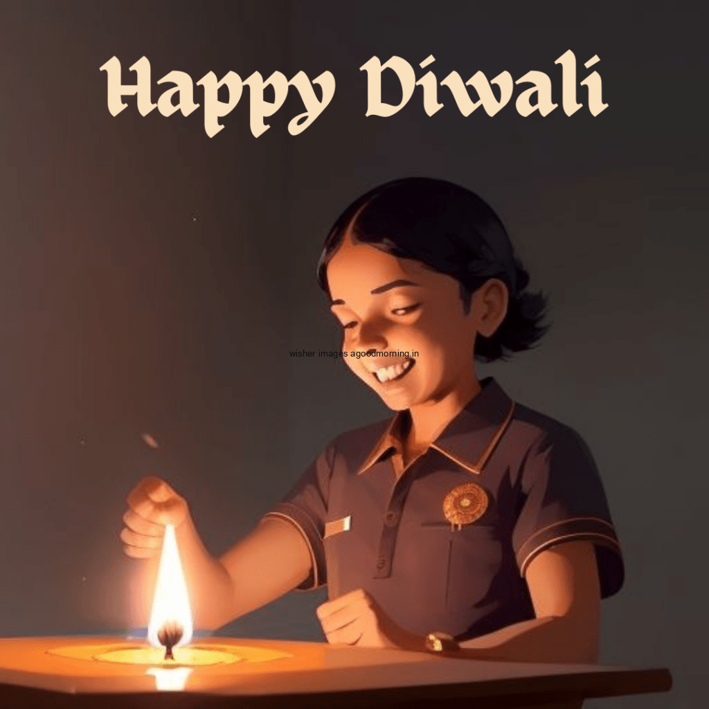 happy diwali image cute girl celebrate the diwali hole fastivel beautiful big diya in the middle on the table