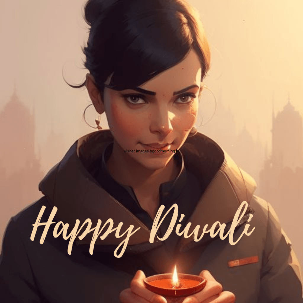 happy diwali image cute girl seen infront of the camera celebrate the diwali hole festivals beautiful big diya in the middle on the table