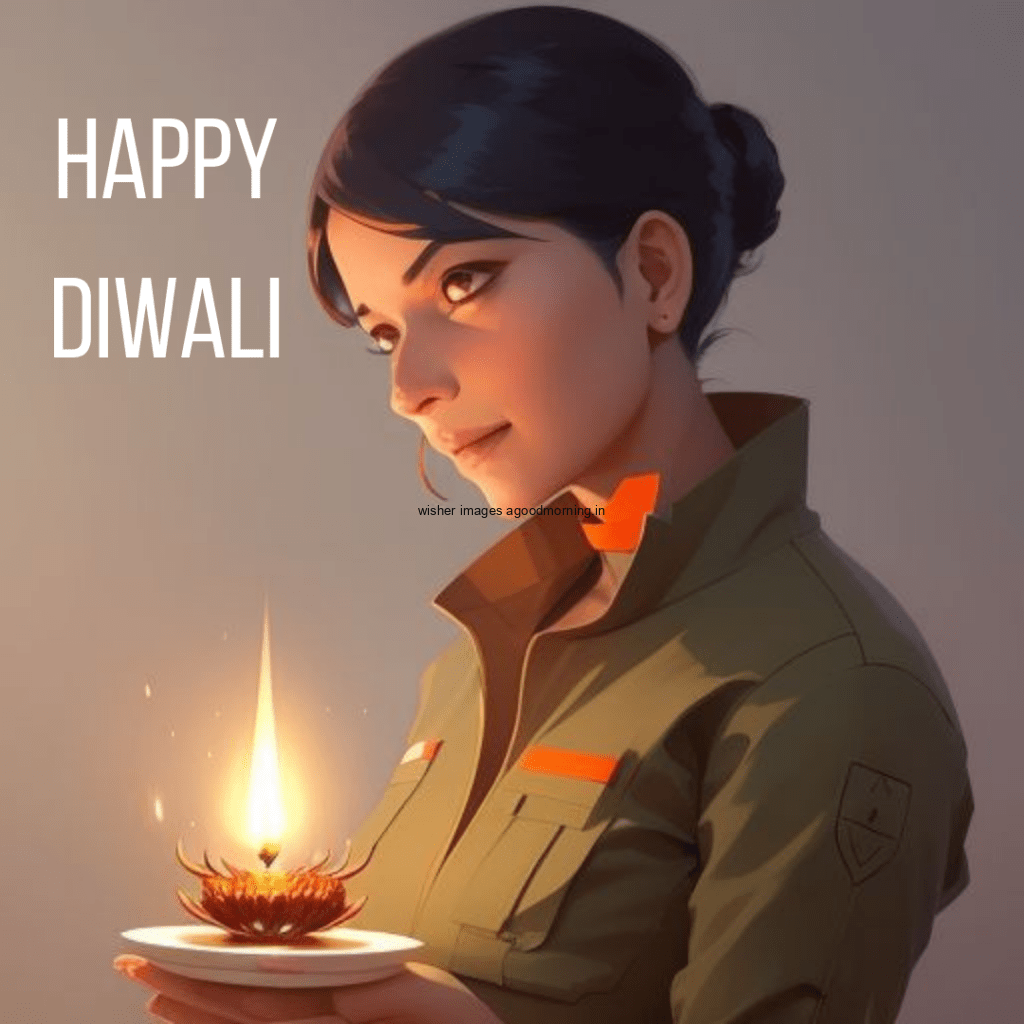 happy diwali image cute girl side view celebrate the diwali hole fastivel beautiful big diya in the middle on the table