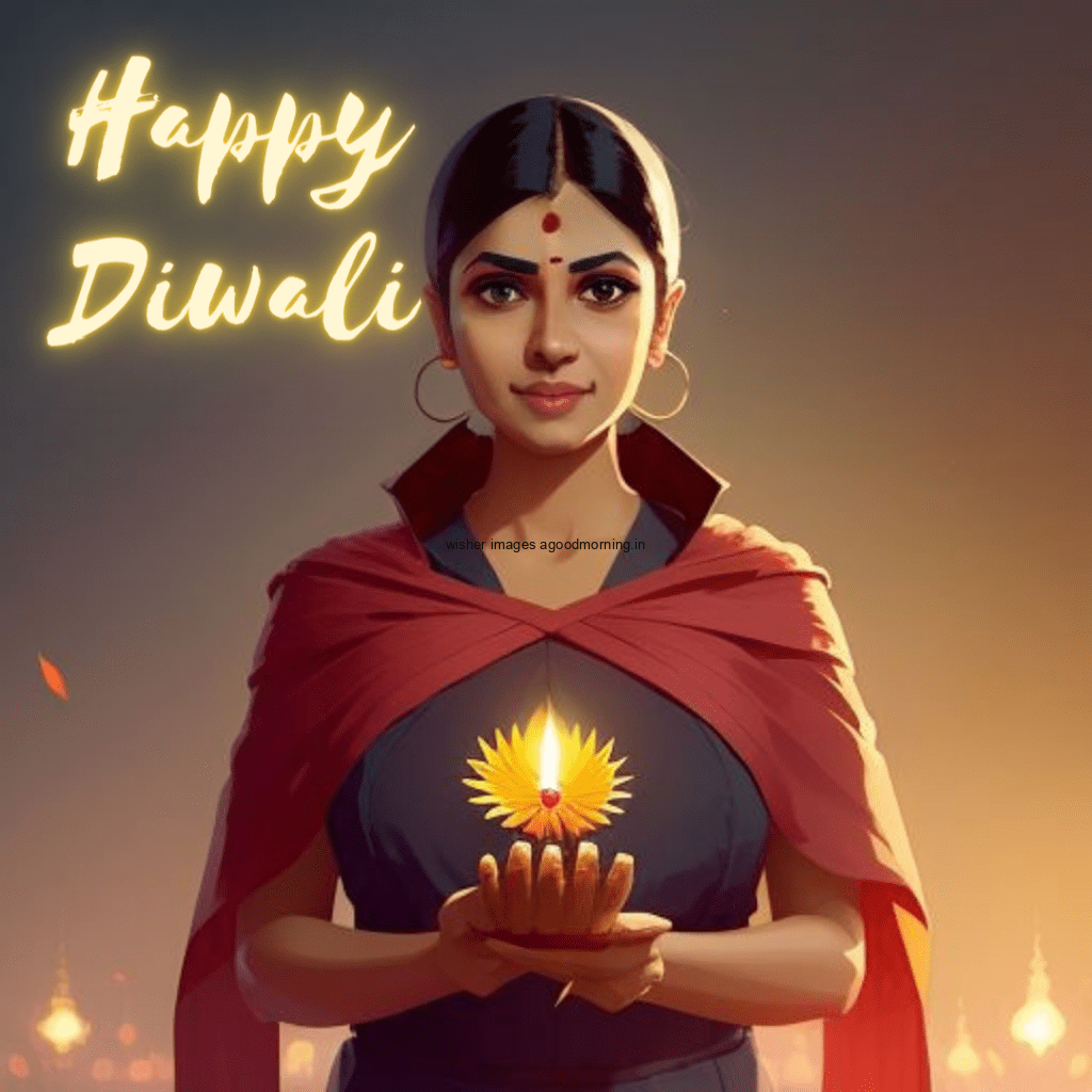 happy diwali image red dress wearing the cute girl celebrate the diwali hole festival beautiful big diya in the middle on the table