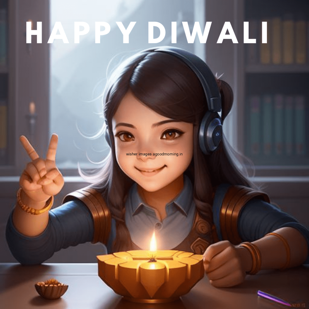 happy diwali image with cute girl celebrate the diwali hole fastivel beautiful diya in the middle on the table