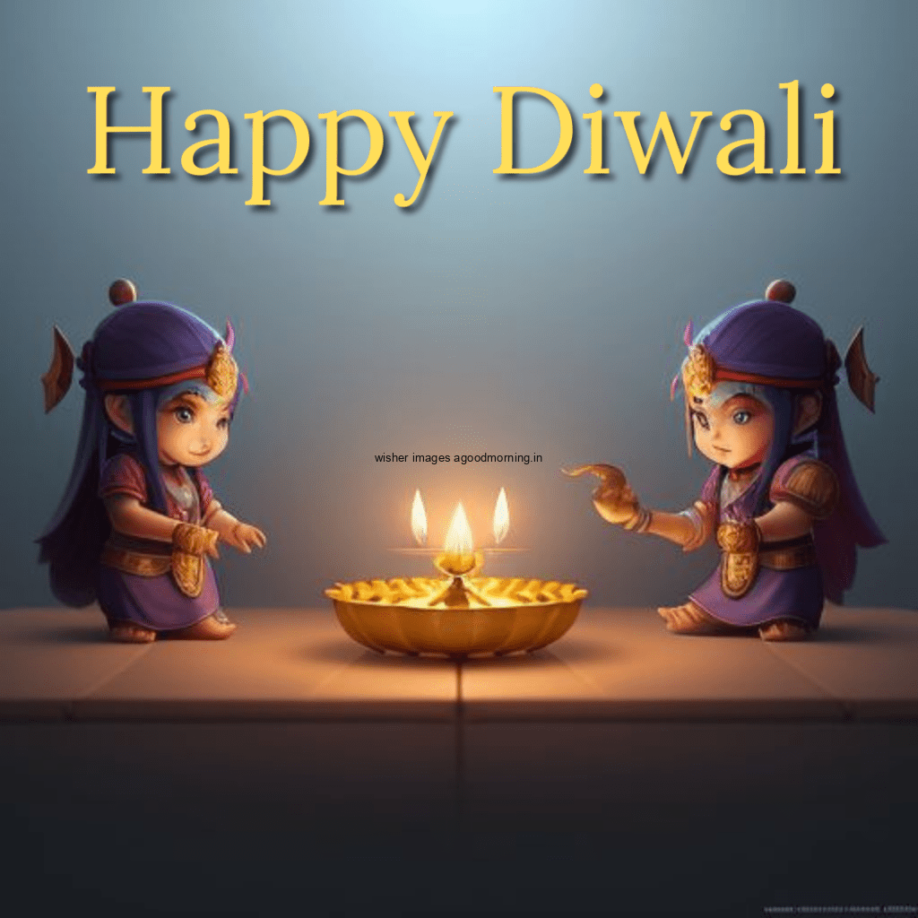 happy diwali image with two cute little girl celebrate the diwali hole fastivel beautiful diya in the middle on the table