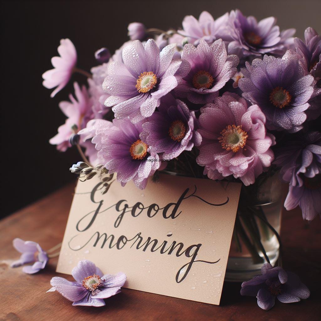 light purple flower good morning image with good morning my love placed on note